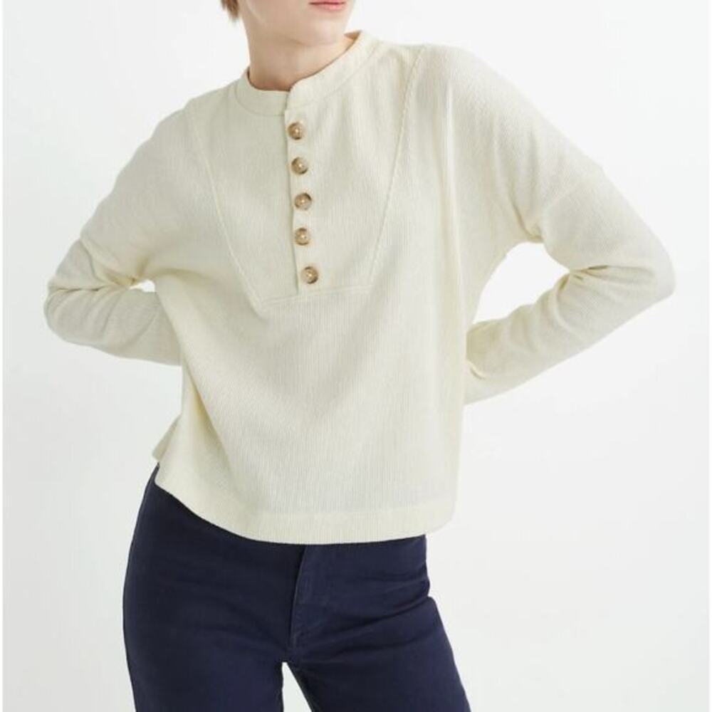 Madewell Texture & Thread Seamed Henley Top in antique cream